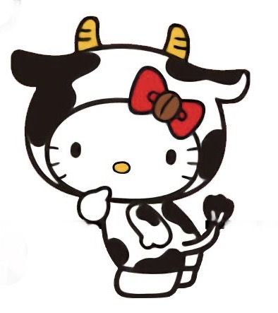 Hello Kitty Pfps, Hello Kitty Cow, Cute Pfps, Aesthetic Hello Kitty, Sanrio Pfp, Hello Kitty Pfp, Kitty Pfp, Cow, Hello Kitty