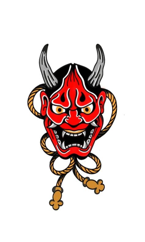 Oni Mask Traditional Tattoo, Japanese Mask Tattoo Traditional, American Traditional Oni Mask Tattoo, Japanese Demon Tattoo Traditional, Traditional Oni Mask Tattoo Design, Hania Mask, Traditional Oni Mask, Hannya Maske Tattoo, Mascara Hannya