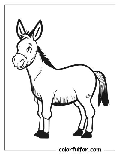 Donkey Standing Coloring Page Donkey Drawing, Baby Donkey, Cute Donkey, Fur Texture, Horse Coloring Pages, Mane N Tail, Line Work, The Donkey, Donkeys