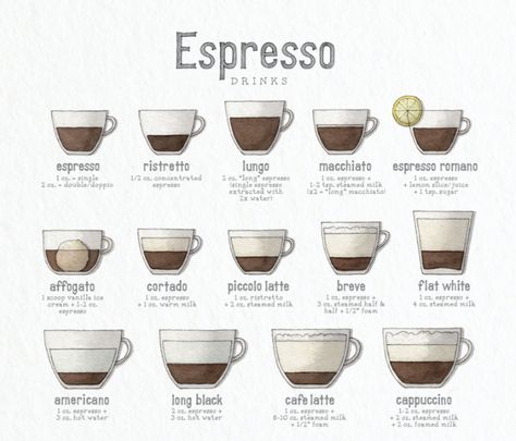 Ever wondered what each espresso drink consisted of? Espresso Drinks Chart, Coffee Knowledge, Espresso Drink, Espresso Recipes, Pour Over Coffee Maker, Espresso Drinks, Drink Signs, Pour Over Coffee, Coffee Drinks