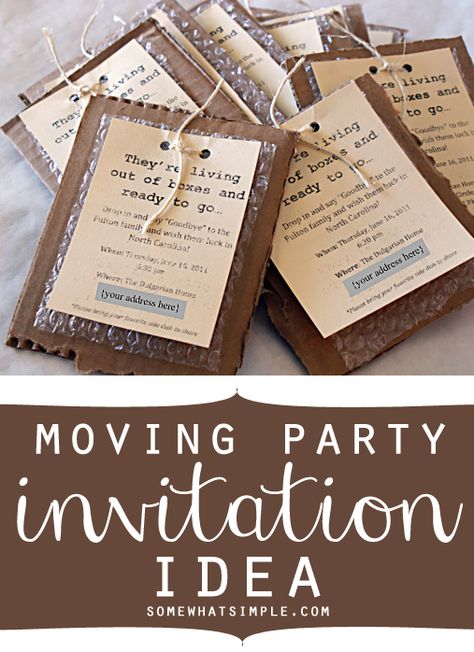 How stinkin' clever is this moving party invite? Such a great way to send off dear friends or family! Moving Party, Leaving Party, Goodbye Party, House Gift Box, Housewarming Gift Baskets, Farewell Parties, Invitations Diy, Congratulations Gift, Housewarming Party