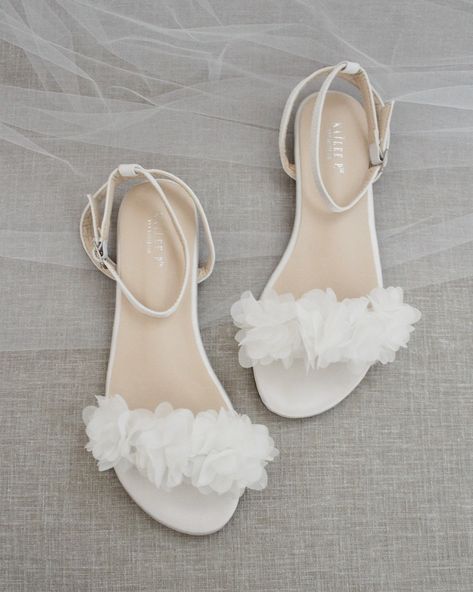 White Satin Flat Sandal With CHIFFON FLOWERS Bridesmaid | Etsy Flat Bridal Shoes Sandals, Prom Dress Shoes Flats, Flat Wedding Sandals For Bride, Wedding Flats For Bride Sandals, Prom Shoes Flats, Wedding Shoes Bride Flats, Flat Bridal Sandals, Bridal Shoes Flats Sandals, Wedding Dress Shoes Flats