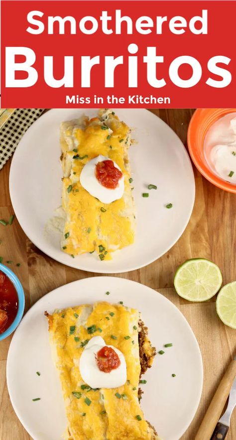 Smothered Beef Burritos, Smothered Burritos, Seasoned Ground Beef, Beef Wraps, Beautiful Poems, Great Chicken Recipes, Creamy Chicken Enchiladas, Sour Cream Sauce, Favorite Dinner