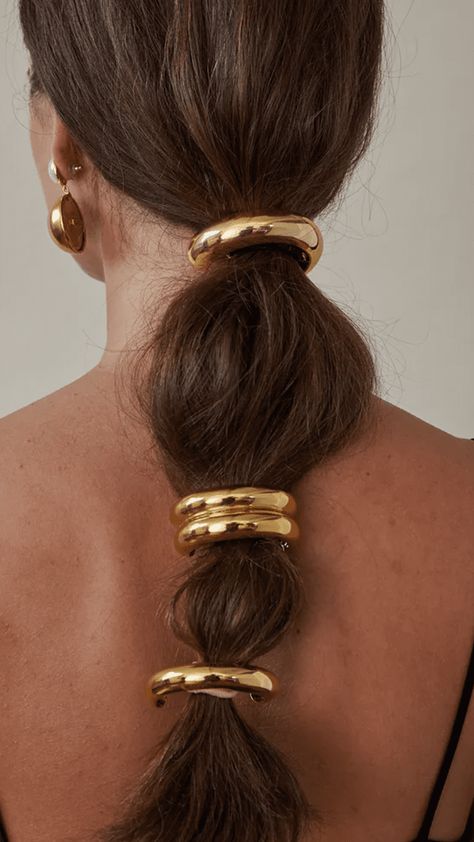 Ponytail Cuffs Are the Chicest Way to Upgrade Your Hair This Fall Gold Headband Hair Accessories For Gifts, Style Ponytail, Diy Deodorant, Guilty Conscience, Hair Tie Accessories, Hair Cuffs, Things I Wanna Buy, Boho Hair, Golden Hair