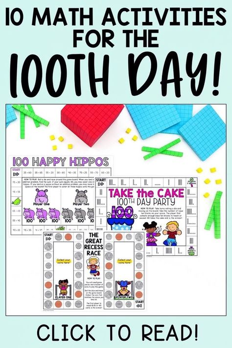 Make the 100th day of school fun and educational with these easy to prep math activities! Check out this list of 10 low prep math activities to add to your 100th day of school lesson plans. These activity ideas are perfect for first and second grade. Use these math activities to practice money, place value, addition, skip counting, and more 1st and 2nd grade math skills. As a bonus, get a FREE printable 100th day of school crown! Read more here! Teaching Addition, Money Activities, Math Activities Elementary, School Lesson Plans, Money Skills, Fun Math Activities, Math Instruction, Skip Counting, Teaching First Grade