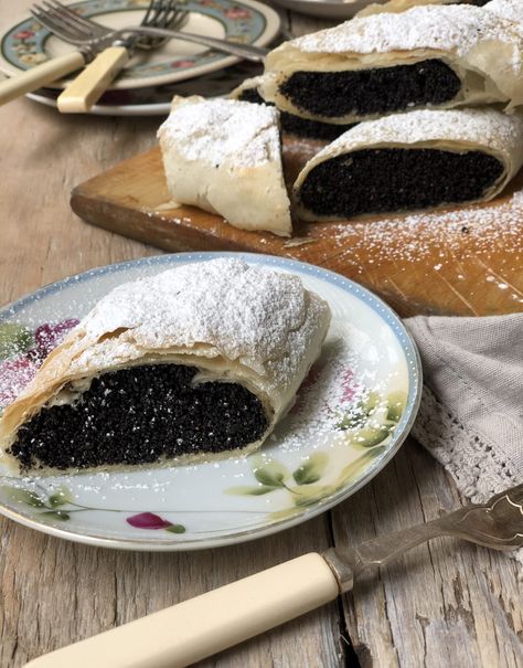 Brown Butter Hungarian Poppy Seed Strudel | The Lemon Apron Cherry Strudel Recipe, Strudel Dough Recipe, Poppy Seed Recipes, Cherry Strudel, Poppy Seed Filling, Strudel Recipes, Eastern European Recipes, Hungarian Cuisine, Phyllo Dough