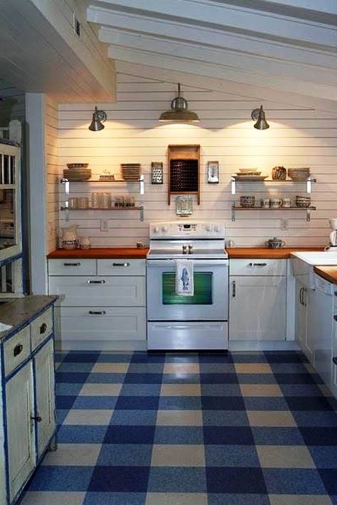 Kitchen floor - linoleum + gingham Vinyl Kitchen Floor, Linoleum Kitchen Floors, Kitchen Floor Tile Patterns, Ikea Ringhult, Kitchen Floor Tile Design, White Vinyl Flooring, Kitchen Flooring Options, Best Flooring For Kitchen, Kitchen Floor Tiles Ideas