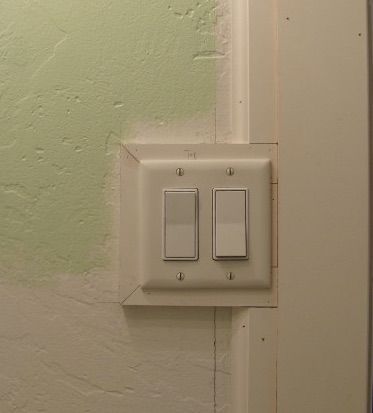 When switch is too close to trim. How to work around this situation. Trim Around Light Switch, Molding Around Light Switch, Bathroom Light Switch, Batten Board, Baseboard Molding, Door Casing, Cabin Interiors, Trailer Remodel, Door Trim