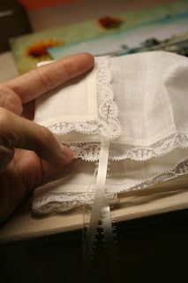 Diy Handkerchief, Baby Bonnet Pattern Free, Bonnet Tutorial, Vintage Handkerchiefs Crafts, Baby Bonnet Pattern, Handkerchief Crafts, Baby Heirloom, Wedding Hankies, Baby Bonnets