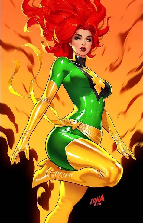 Jean Grey/Green Phoenix by David Nakayama Phoenix Xmen, Jean Grey Xmen, David Nakayama, Phoenix Marvel, Marvel Jean Grey, Jean Grey Phoenix, Fox Studios, Comic Book Superheroes, Dark Phoenix