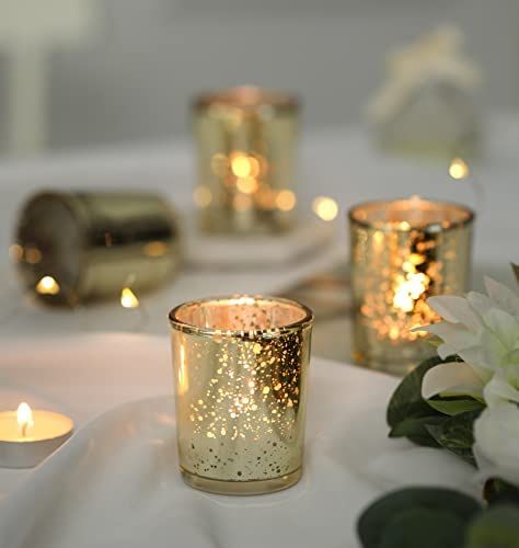 Gold Tea Lights Wedding, Gold Mercury Votives, Mercury Votives Wedding Centerpieces, Mercury Glass Votives Wedding, Gold Tea Lights, Small Votive Candles Wedding, Gold Tealight Holders, Gold Votives Wedding Centerpieces, Tea Light Candle Centerpieces