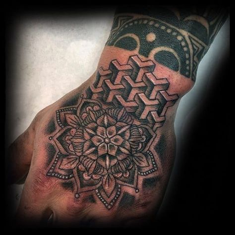 Masculine Geometric Floral Shapes Hand Tattoos For Men Tattoo For Men Back, Tattoo Designs Male, Mandala Tattoo Hand, Hand Tattoo For Men, Boys Hand Tattoo, Mandala Tattoo Mann, Mandala Hand Tattoo, Geometric Tattoo Hand, Hand Tattoos For Men