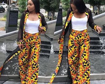 African Print Jumpsuit Ankara Print Handmade Africa Trouser For Ladies, Printed Kimono Jacket, African Print Jumpsuit, Kimono Set, Trendy Ankara Styles, Mode Kimono, African Fashion Designers, Afrikaanse Mode, African Outfits