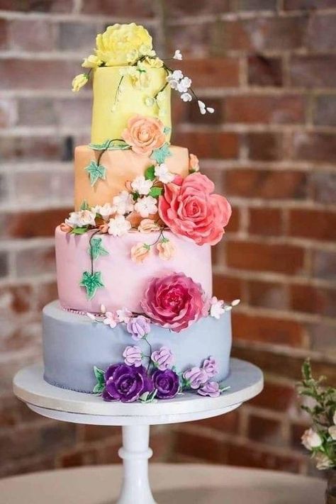 Colorful Wedding Cake Ideas, Wedding Cake Colorful, Pastel Rainbow Wedding, Pastel Wedding Cake, Colorful Wedding Cake, Matthew Harris, Rainbow Wedding Cake, Torte Creative, Savory Cakes