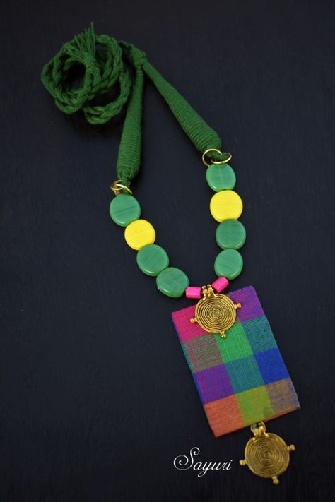 Checkered fabric necklaces for sale | Jewels of sayuri Navratri Ornaments, Fabric Necklaces, Terracotta Jewellery Designs, Diy Necklace Making, Checkered Fabric, Diy Fabric Jewellery, Fabric Jewellery, Fabric Earrings, Fabric Necklace