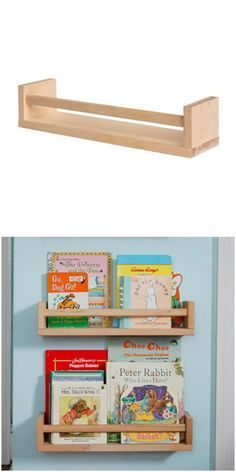 Turn a Bekvam spice rack into a bookshelf for your nursery or playroom thanks to this IKEA hack. Diy Nursery Projects, Baby Furniture Diy, Bekvam Hack, Bekvam Spice Rack, Spice Rack Bookshelves, Nursery Projects, Nursery Diy Projects, Diy Industrial Furniture, Ikea Nursery