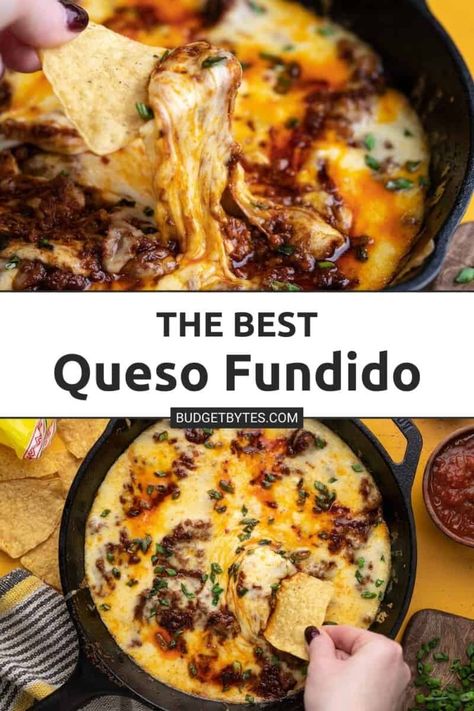 Queso Fundido - Budget Bytes Gf Dips, Queso Fundido Recipe, Fundido Recipe, Mexican Comfort Food, Queso Dip Recipes, Queso Recipe, Queso Fundido, Budget Bytes, Yummy Casseroles