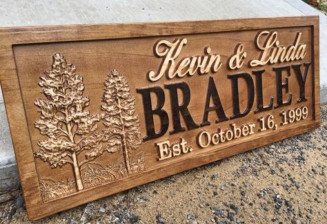 Wedding Signs Wood, Couples Gift Ideas, Gift Ideas Family, Wooden Carved Signs, Short Quote, Cabin Signs, Tree House Decor, Custom Name Sign, Personalized Wood Signs