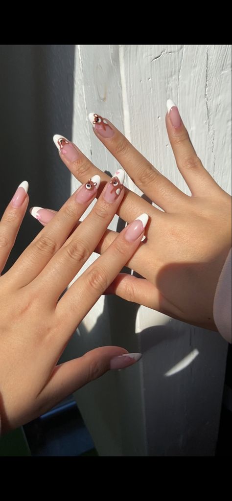 selfmade french manicure with cute lil teddies on it Nails With Teddy Bear, Nails Teddy Bear, Teddy Bear Nails, Bears Nails, Nail Inspiration, French Manicure, French Nails, Nails Inspiration, Nail Ideas