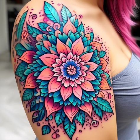 I will draw a custom mandala tattoo design Coloured Mandala Tattoo, Colour Mandala Tattoo, Colorful Mandala Tattoo, Line Tattoo Arm, Floral Mandala Tattoo, Tattoo Mandala, Colorful Mandala, Mandala Tattoo Design, Tattoo Arm