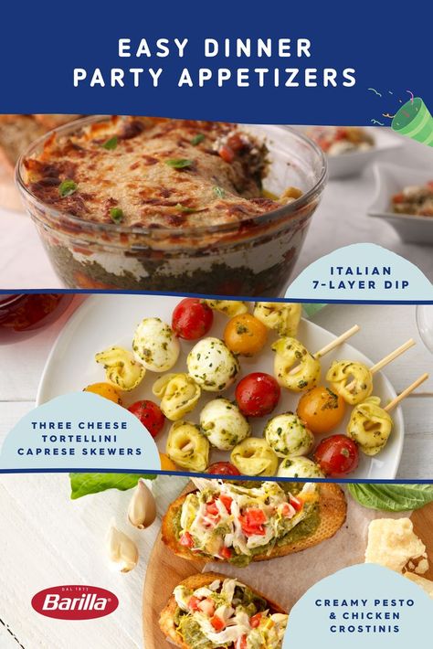 Wherever there’s a party, we hope there’s pesto! Next time you host friends or family for dinner, try kicking it off with a simple pesto appetizer like our Italian 7-Layer Pesto Dip, Tortellini Caprese Skewers with Pesto, or Pesto and Chicken Crostinis. Click to explore all of our pesto apps! Dinner Party Appetizers Easy, Easy Entertaining Food, Pesto Appetizers, Dinner Party Appetizers, Pesto Dip, Caprese Skewers, Appetizers Easy Finger Food, Charcuterie Recipes, Recipes Appetizers And Snacks