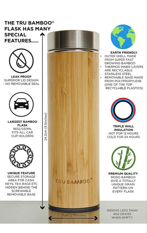 Bamboo Water Bottle, Growing Bamboo, Moso Bamboo, Flask Water Bottle, Thermos Flask, Secret Storage, Stainless Steel Thermos, Stainless Steal, Tea Infuser