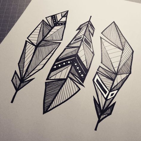 Blxckink By Scarecrowandocean Art Inspiration - Geometric Shapes Sketch Blitz Tattoo, Animal Design Illustration, Geometric Art Animal, Feather Drawing, Kunst Tattoos, Geometric Nature, Geometric Tattoos, Tattoo Sketch, Simple Nail Art Designs