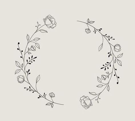 Flower Wreath Drawing, Floral Wreath Drawing, Flower Crown Drawing, Boarders Designs For Projects, Wreath Tattoo, Flores Tattoo, Crown Drawing, Embroidery Hoop Art Diy, Hand Embroidery Patterns Free