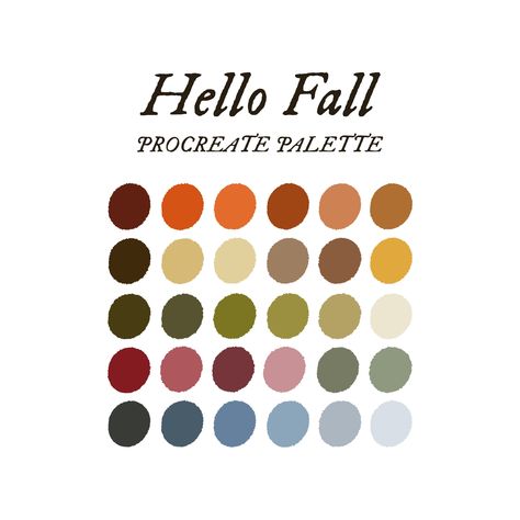 Fall Procreate Color Palette A bright and warm palette with some cool tones to fully bring your autumnal art to life! WHAT YOU GET A Procreate file of the palette. Once you downoad the file, clicking on the downloaded file should upload the palette to procreate automatically. If you have any issues with this, please feel free to contact me and I will get back to you within 24h. REFUNDS AND EXCHANGES Due to the digital nature of the product and the ability to be reproduced, refunds or returns are NOT available. LICENSE CONDITIONS Users are not allowed to resell, loan, lease or distribute these color palettes or a modified version of them. Fun Fall Color Palette, Complete Color Palette, Fall Themed Color Palette, Vivid Autumn Color Palette, Fall Palette Colors, Autumnal Colour Palette, Autumn Palette Colors, Bright Fall Wedding Colors, Warm Fall Color Palette