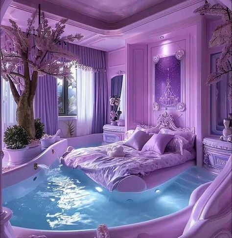 Purple Aesthetic Room Decor, Purple Bedroom Decor, Luxury Kids Bedroom, Ikea Kura Bed, Purple Room, Dream Bedroom Inspiration, Amazing Bedroom Designs, Kura Bed, Cool Room Designs