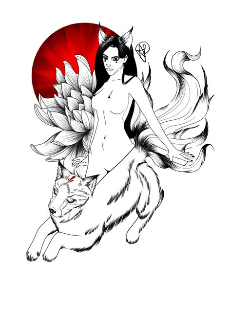 Huli Jing Tattoo, Nine Tailed Fox Tattoo, Huli Jing, Fox Woman, Kitsune Tattoo, Nine Tailed Fox, Fox Tattoo, Tattoos And Piercings, Piercings