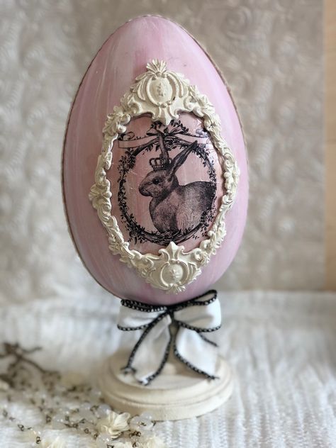 Easter craft, Victorian egg, dollar tree egg craft Egg Topiary, Victorian Easter, Plastic Easter Eggs, Easter Egg Hunt, Egg Hunt, Dollar Tree, Easter Eggs, Snow Globes, Decoupage