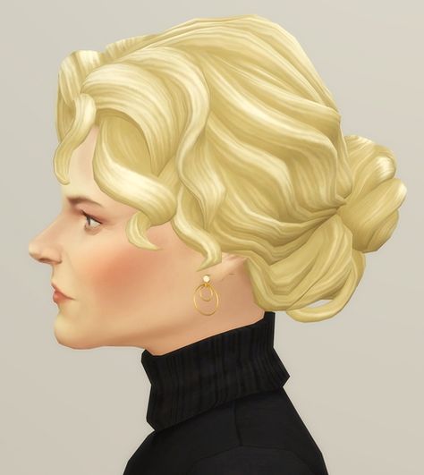 1890s Hair, Sims 4 Curly Hair, Sims 4 Decades Challenge, Hair In A Bun, Sims Packs, Curly Bun, Pelo Sims, Victorian Hairstyles, Sims 4 Children