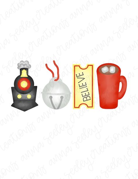 Train Jingle Bell Ticket Hot Chocolate Cocoa Set Polar | Etsy Polar Express Sublimation Designs, Polar Express Tattoo Ideas, Polar Express Nail Art, Polar Express Clipart, Polar Express Tattoo, Polar Express Drawing, Polar Express Nails, Hot Chocolate Drawing, Hot Chocolate Clipart