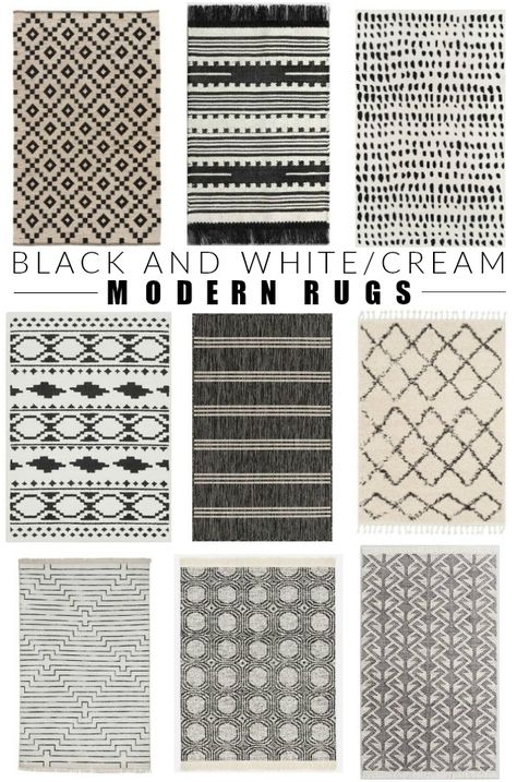 Black and white/cream rugs are timeless and perfect for achieving a beautiful vintage modern look! #rugs #modernrugs #moderdecor #neutraldecor Black And White Living Room Area Rugs, Black And Ivory Rug Living Room, Cream And Black Boho Rug, Black And White Area Rug 9x12, Black & White Area Rugs, Black And Ivory Area Rug Living Room, Rugs In Bedroom Black And White, Black And White 8x10 Rug, Black Geometric Rug Living Room