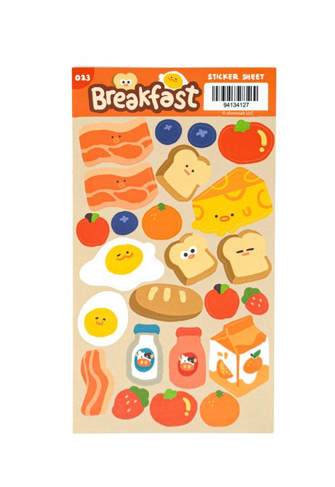 'BREAKFAST' Sticker sheet 8.6 cm x 13.12 cm sticker sheet 10+ stickers within a sticker sheet Smooth matte finish Kiss cut sticker Social: Check out @ohmonah on twitter and instagram for more updates!Designed by Ohmonah Sticker Sheet Design, Sticker Sheet Ideas, Kawaii Food Stickers, Cute Food Stickers, Cute Sticker Sheets, Stickers Design Ideas, Breakfast Art, Sticker Food, Design Stickers