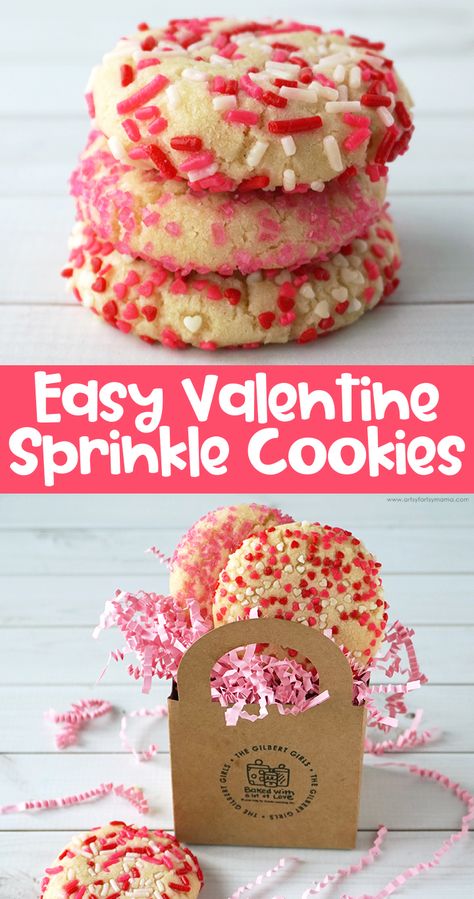 Valentine Sprinkle Cookies | artsy-fartsy mama Simple Valentines Cookies, Easy Valentines Day Cookies, Valentine Foods, Valentine Baking, Valentines Day Cookie Recipe, Brownie Bites Recipe, Valentine Sweets, Confetti Cookies, Valentines Day Recipes