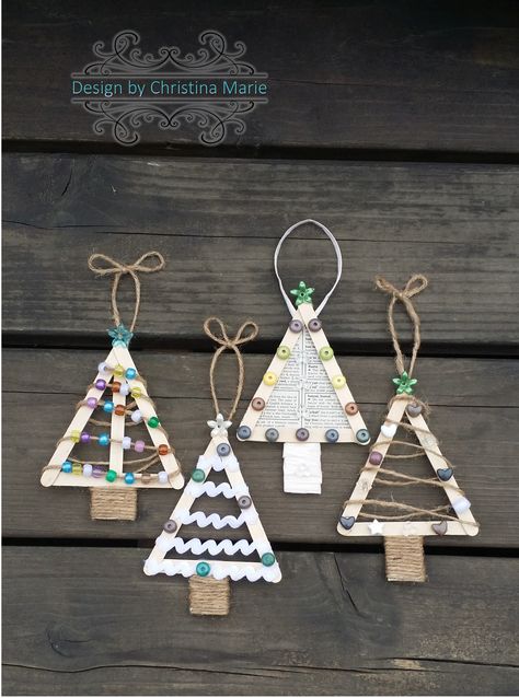 Christmas Ornament Ideas, Christmas Nails 2023, Ice Cream Sticks, Ribbon Paper, Stick Wall Art, Diy Christmas Tree Ornaments, Christmas Arts And Crafts, Ice Cream Stick, Fun Christmas Crafts