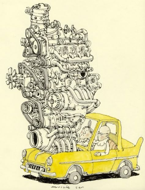 Mattias Adolfsson, Car Drawings, Car Cartoon, Muscle Car, Car Art, Cartoon Illustration, Doodle Art, Art Inspo, Art Journal