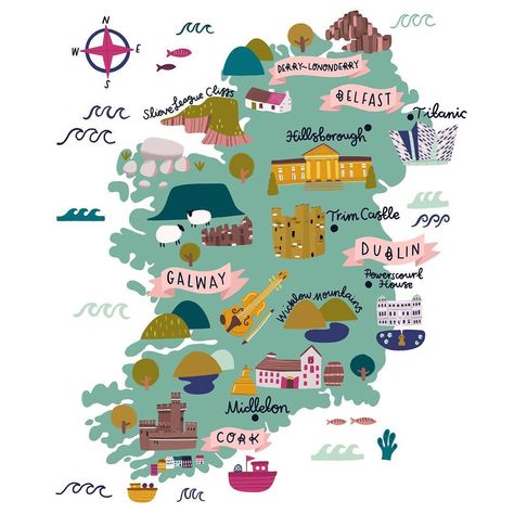 A map or Ireland I did for the Telegraph and Tourism Ireland just before Christmas. I really loved working in this new colour palette -… Wild Atlantic Way Ireland, Ireland Road Trip, West Coast Of Ireland, Ireland Map, County Donegal, County Cork, Wild Atlantic Way, Ireland Vacation, Londonderry