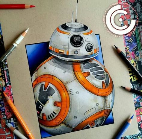 Starwars Marvel Art Drawings, Prismacolor Art, Colored Pencil Artwork, Star Wars Drawings, Bb 8, Books Art, Star Wars Fan Art, Star Wars Pictures, Realistic Art