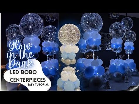 Easy LED Clear Balloon Centerpieces - NO Glue NO Adhesive NO Deflating - YouTube Clear Balloon Centerpieces, Royal Blue Centerpieces, Ballon Diy, Balloon Hacks, 3d Balloon, Clear Balloon, Nye Celebration, Bobo Balloon, Light Up Balloons