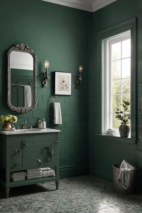 paint color matching, wall paint colors, interior wall paint, bathroom wall paint Green Bathroom Paint Ideas, Pewter Green Bathroom, Green Wall Bathroom, Green Bathroom Walls, Pewter Green Sw, Green Bathroom Paint, Bathroom 2024, Pewter Green, Green Painted Walls