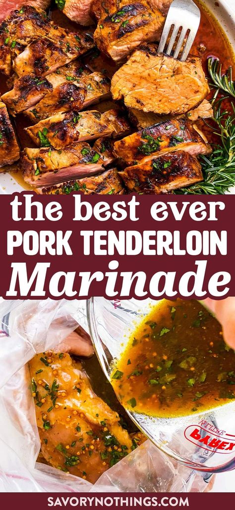 This Pork Tenderloin Marinade is quick and easy to make, and it adds so much delicious flavor. This is a great recipe to use for summer grilling, but it works just as well in the oven or on the stove! | #marinade #porkrecipes #tenderloin #dinner Saucy Pork Tenderloin, Old South Coca Cola Pork Tenderloin, Pork Tenderloin Marinade Maple Syrup, Southern Pork Tenderloin, Balsamic Pork Tenderloin Marinade, Marinating Pork Tenderloin, Bobby Flay Pork Tenderloin, Pork Tenderloin Fall Recipes, Soy Sauce Pork Tenderloin