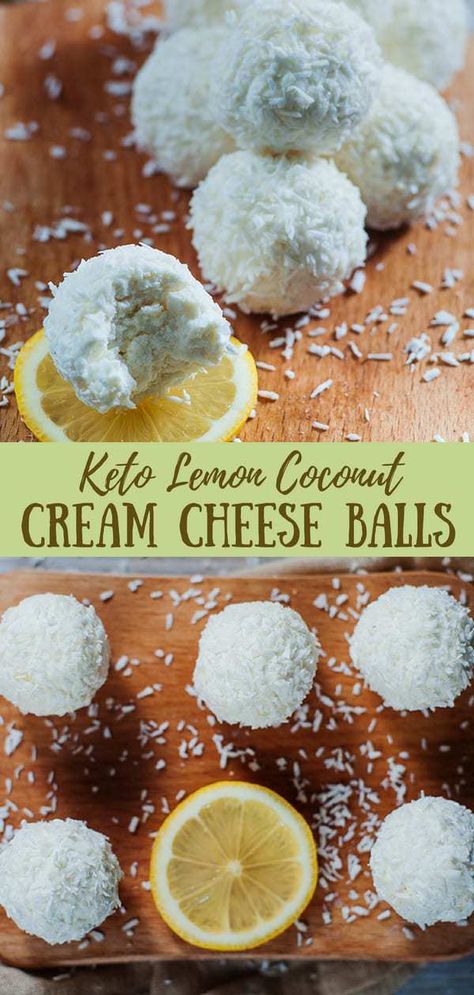 Lemon Coconut Cream Cheese Balls Make a Tasty Snack! via @lowcarbyum Keto Lemon Coconut Balls, Cream Cheese Coconut Balls, Cream Cheese Balls, Pumpkin Recipes Keto, Coconut Cream Cheese, Fat Bomb Recipes, Cream Cheese Ball, High Fat Low Carb Recipes, Keto Cream