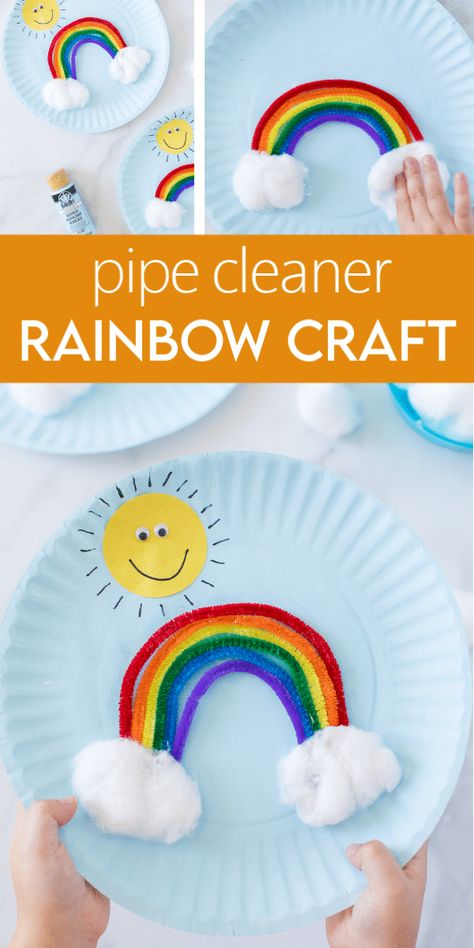 This Pipe Cleaner Rainbow Craft is a fun and colorful pipe cleaner craft for kids! Add a colorful rainbow, soft cotton balls, and a smiley face sun for a cheerful craft just for the kids. Pipecleaner Rainbow Craft, Make A Rainbow Craft, Craft With Pipe Cleaners For Kids, Arts And Crafts Pipe Cleaners, Pipe Cleaner Crafts For Preschoolers, Arts And Crafts With Pipe Cleaners, Pipe Cleaner Art For Kids, Pipe Cleaner Crafts For Toddlers, Pipecleaner Crafts For Kids