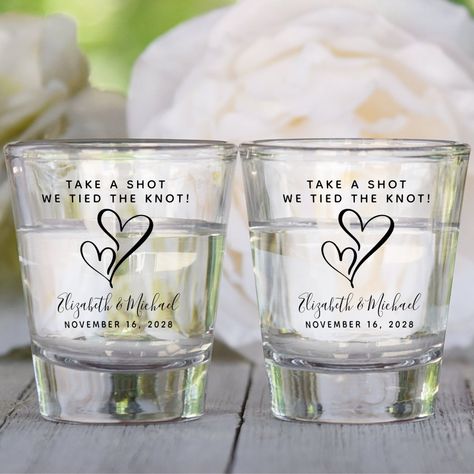 Take A Shot We Tied The Knot Wedding Favor Shot Glass Shot Glass Favors Wedding, Wedding Favours Shots, We Tied The Knot, Wedding Shot Glasses, Bridesmaid Groomsmen Gifts, Tie The Knot Wedding, Creative Gifts For Boyfriend, Wedding Toasts, Wedding Glasses