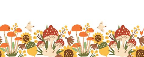 Fall Border Background, Mushroom Wallpaper Laptop, Fall Horizontal Wallpaper, Mushroom Wallpaper Desktop, Mushroom Desktop Wallpaper, Mushroom Widget, Fall Forest Background, Mushroom Banner, Mushroom Border