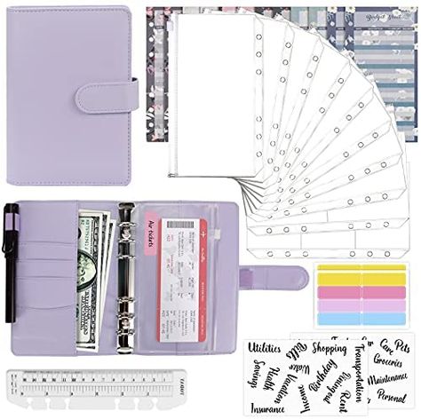 Mlife Budget Binder Set - 28pcs Leather Ring Binder Notebook with Clear Cash Envelopes,Budget Sheets and Label Stickers,Cash Organizer Money Saving Binder for Travel and Diary Purple : Amazon.co.uk: Stationery & Office Supplies Clear Cash Envelopes, Money Saving Binder, Saving Binder, Cash Organizer, Binder Pockets, Cash Budget Envelopes, Leather Binder, Cash Budget, Budget Envelopes