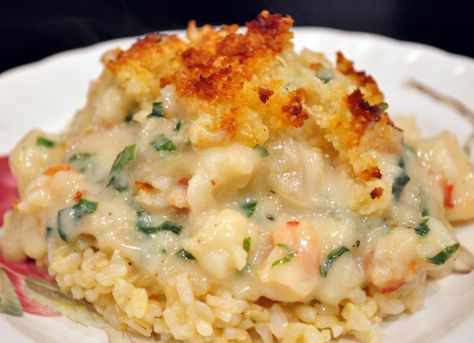 Seafood Thermidor Flavors of Cape Cod: Photo - 2 | Just A Pinch Recipes Seafood Gratin, Fish Casserole Recipes, Leftover Fish, Maine Attractions, Fish Casserole, Seafood Casserole Recipes, Lobster Thermidor, Butter Poached Lobster, Fancy Foods